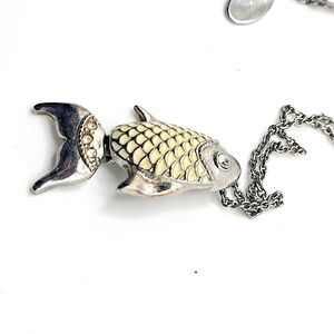 Lia Sophia Articulating White Enamel & Silver Fish Pendant Necklace on Silver-to